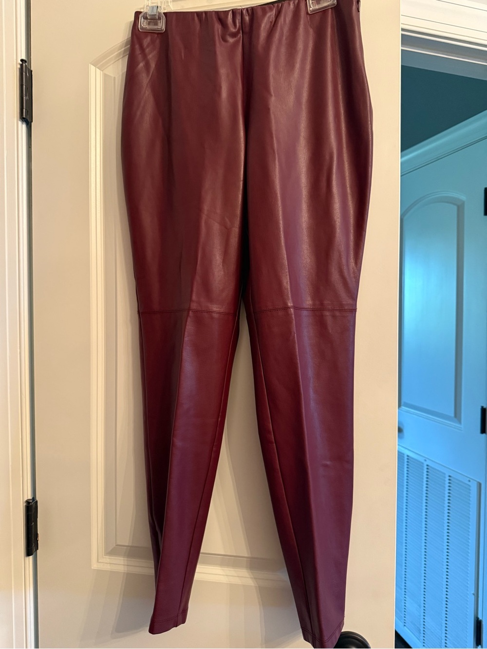 Lisa Rinna Collection Burgundy Faux Leather Skinny Pants
